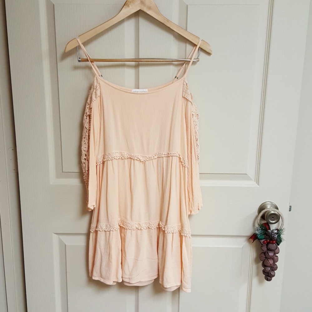 Off the shoulder peach lace dress